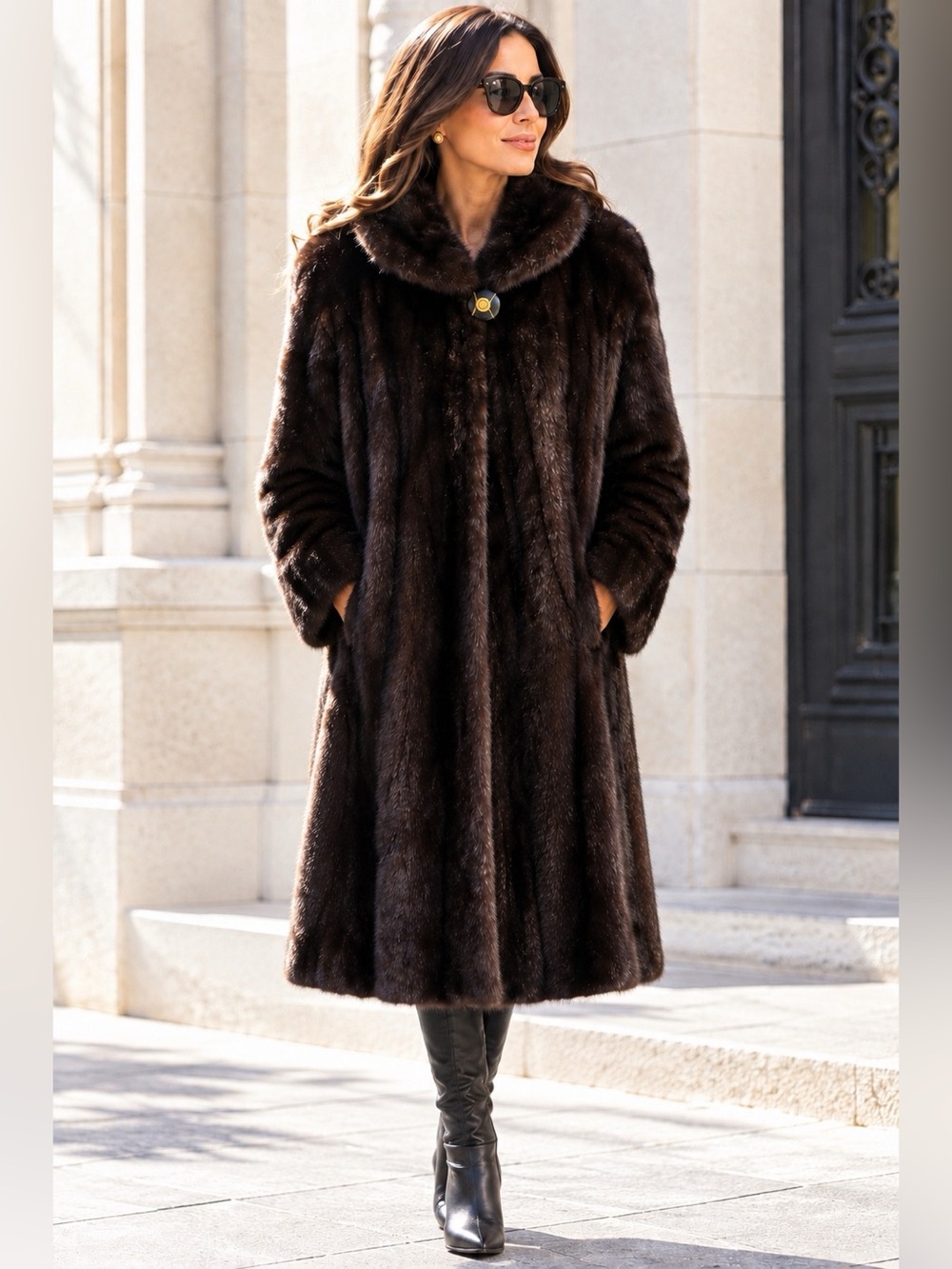 Samuel Fourrures Long Fur Coat in Brown Like New